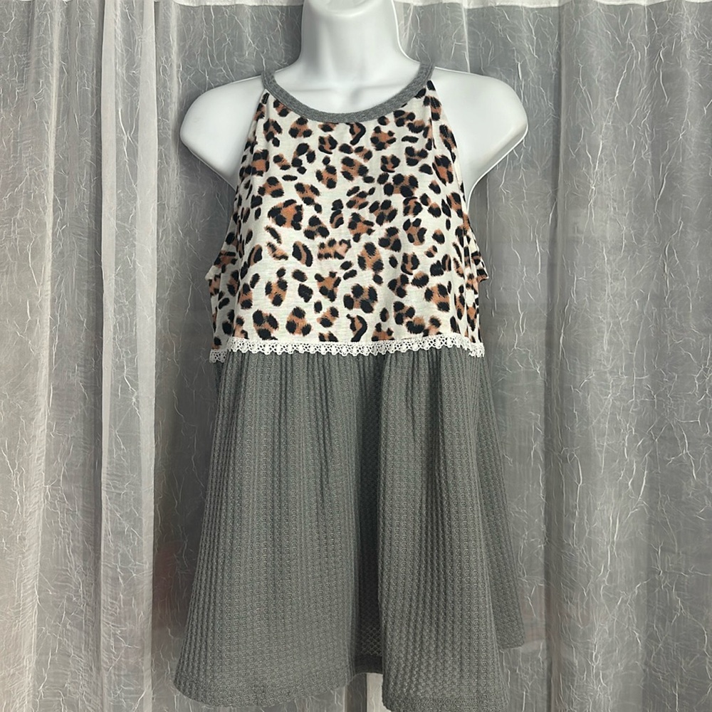 Halter cheetah print half waffle top